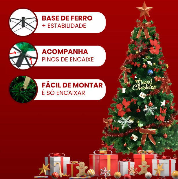 Árvore De Natal Decorada Cheia 320 Galhos 1,80m + enfeitos e pisca pisca (Entrega Hoje)