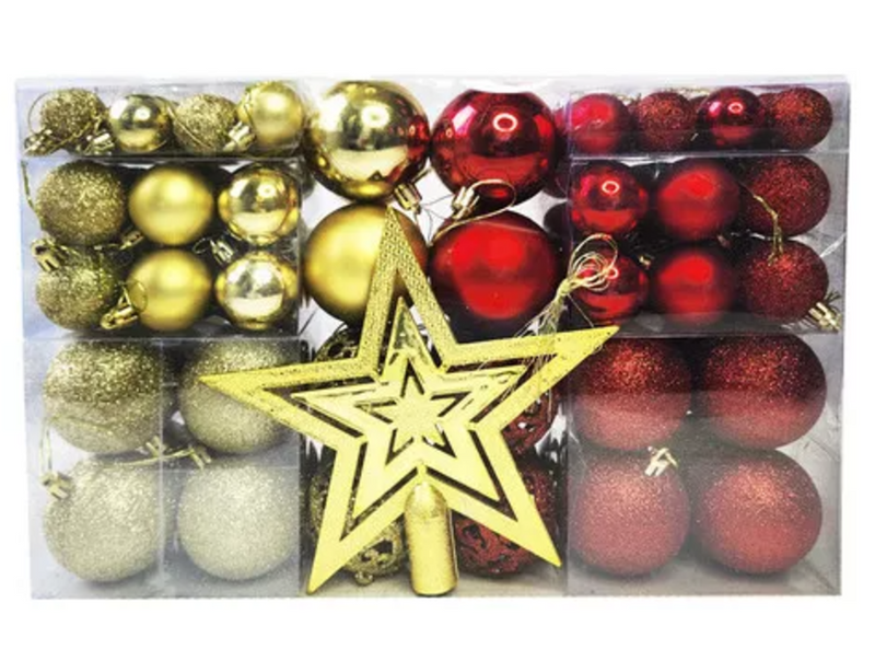 Kit C/100 Bolas De Natal Lisas/foscas/glitter Gold/vermelho (Entrega Hoje)